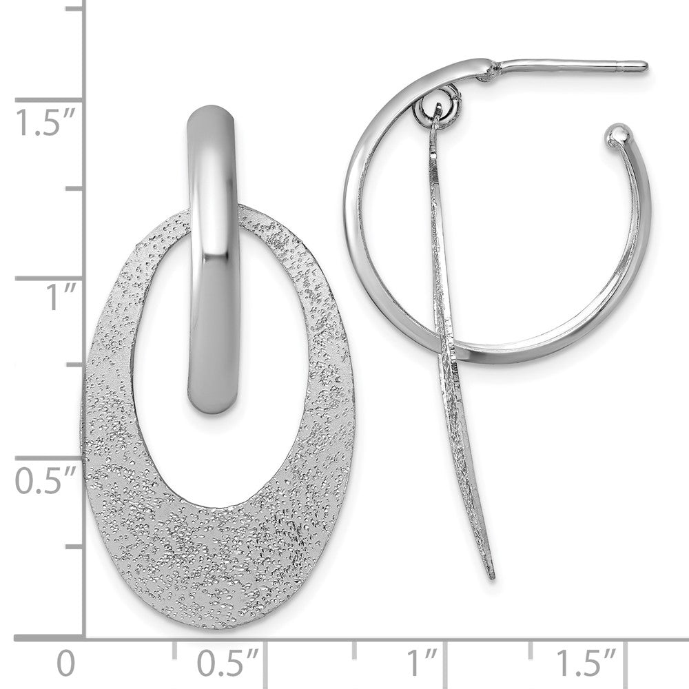 Sterling Silver Rhodium-plated Polished and Brushed Oval Dangle C-Hoop Post Earrings - 2