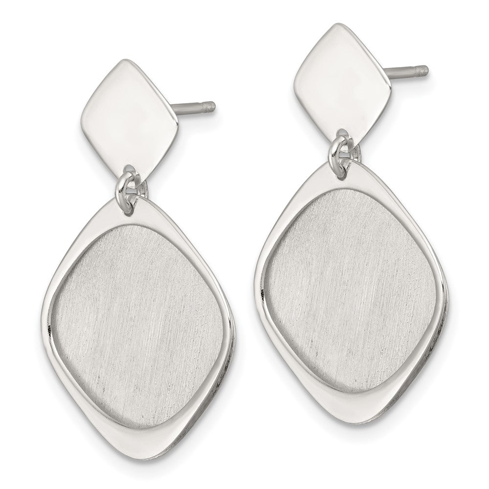 Sterling Silver Polished and Brushed Square Dangle Post Earrings
