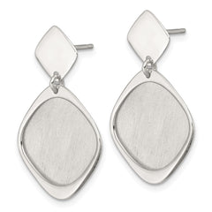 Sterling Silver Polished and Brushed Square Dangle Post Earrings