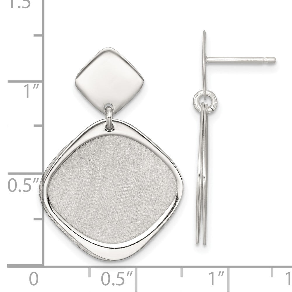 Sterling Silver Polished and Brushed Square Dangle Post Earrings