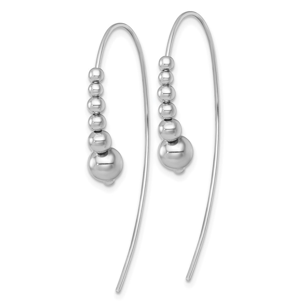 Sterling Silver Rhodium-plated Polished Graduated Beads Threader Earrings - 2