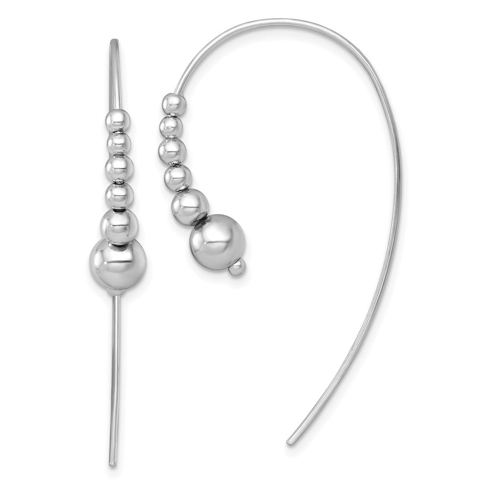 Sterling Silver Rhodium-plated Polished Graduated Beads Threader Earrings - 2