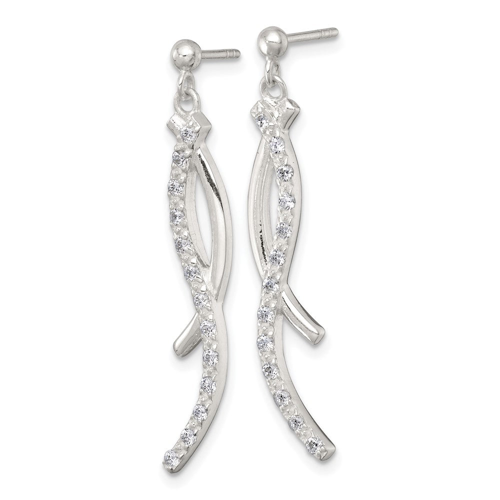 Sterling Silver Polished Fancy CZ Swirl Post Dangle Earrings