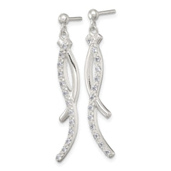 Sterling Silver Polished Fancy CZ Swirl Post Dangle Earrings
