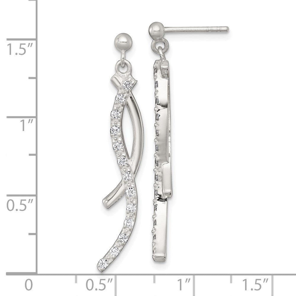 Sterling Silver Polished Fancy CZ Swirl Post Dangle Earrings