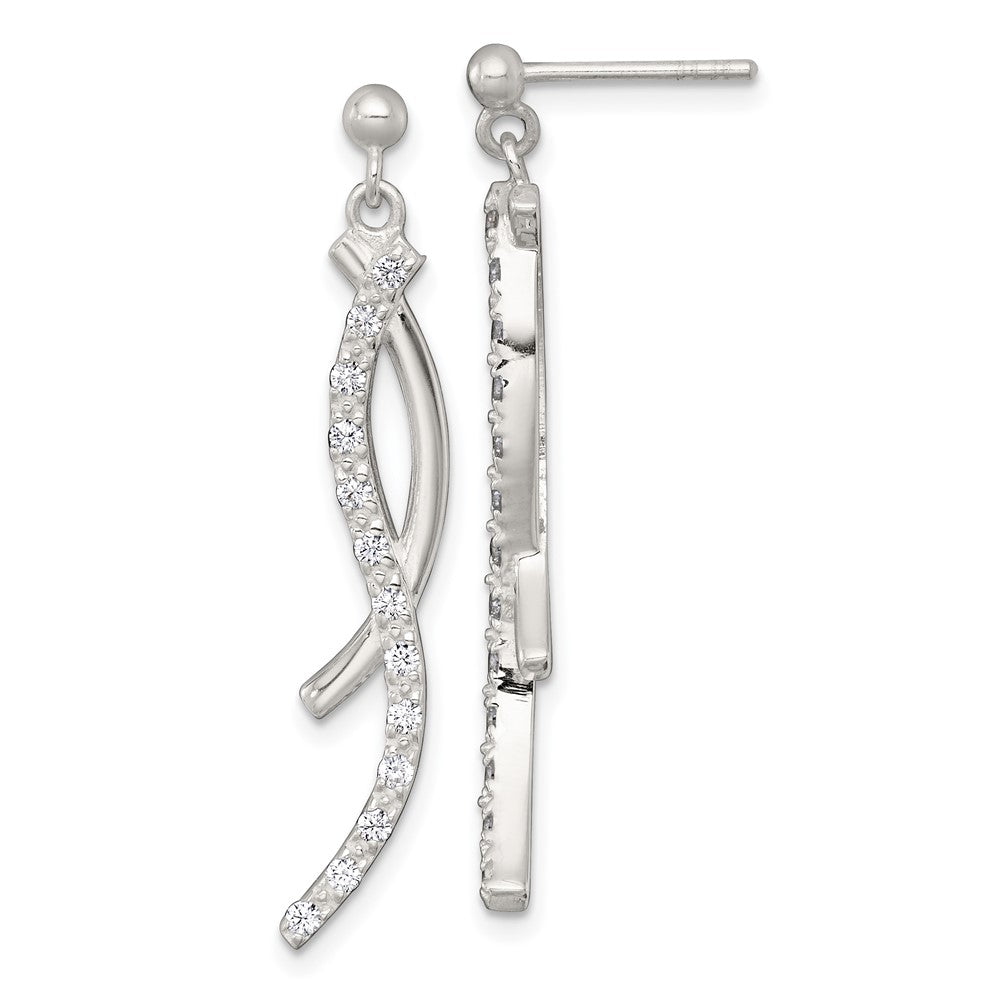 Sterling Silver Polished Fancy CZ Swirl Post Dangle Earrings