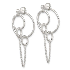 Sterling Silver Polished and Textured Multi Circle and Chain Dangle Post Earrings