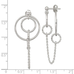 Sterling Silver Polished and Textured Multi Circle and Chain Dangle Post Earrings