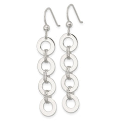 Sterling Silver Polished and Textured Four Circles Dangle Shepherd Hook Earrings