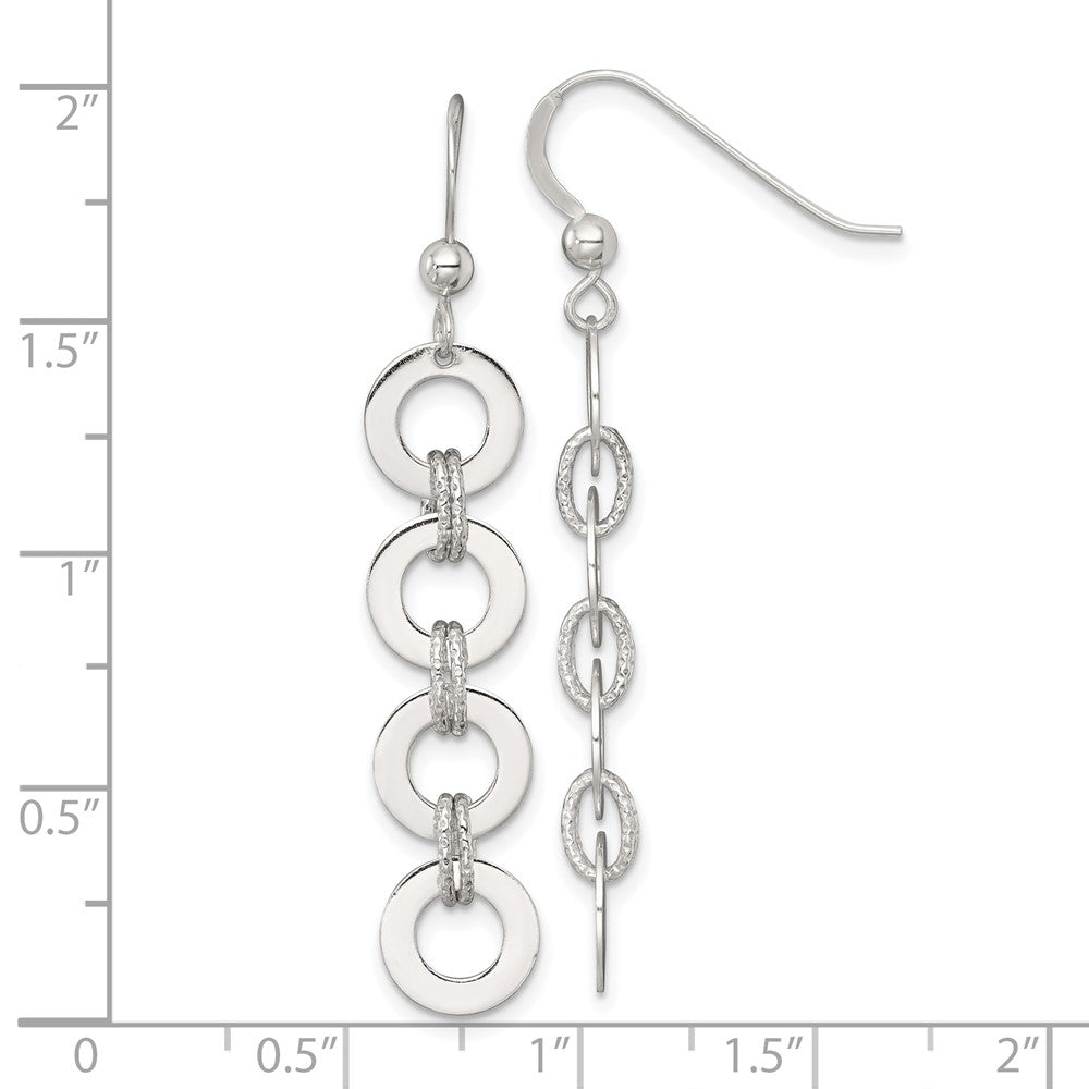 Sterling Silver Polished and Textured Four Circles Dangle Shepherd Hook Earrings