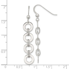 Sterling Silver Polished and Textured Four Circles Dangle Shepherd Hook Earrings