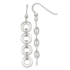 Sterling Silver Polished and Textured Four Circles Dangle Shepherd Hook Earrings