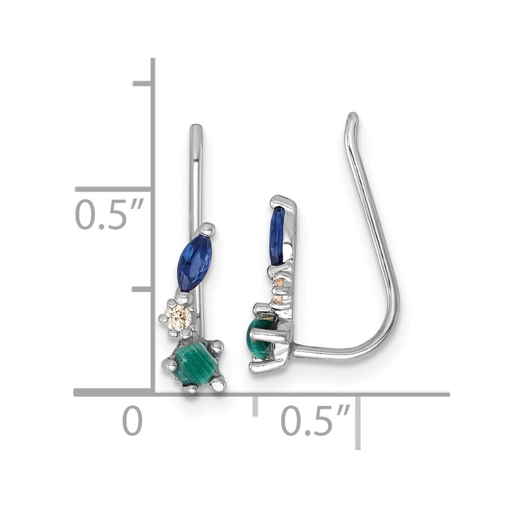 Sterling Silver Rhodium-plated CZ Malachite and Nano Crystal Ear Climber Earrings