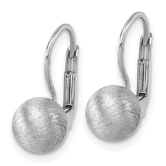 Sterling Silver Rhodium-plated Scratch Finish 7.00mm Ball Leverback Earrings