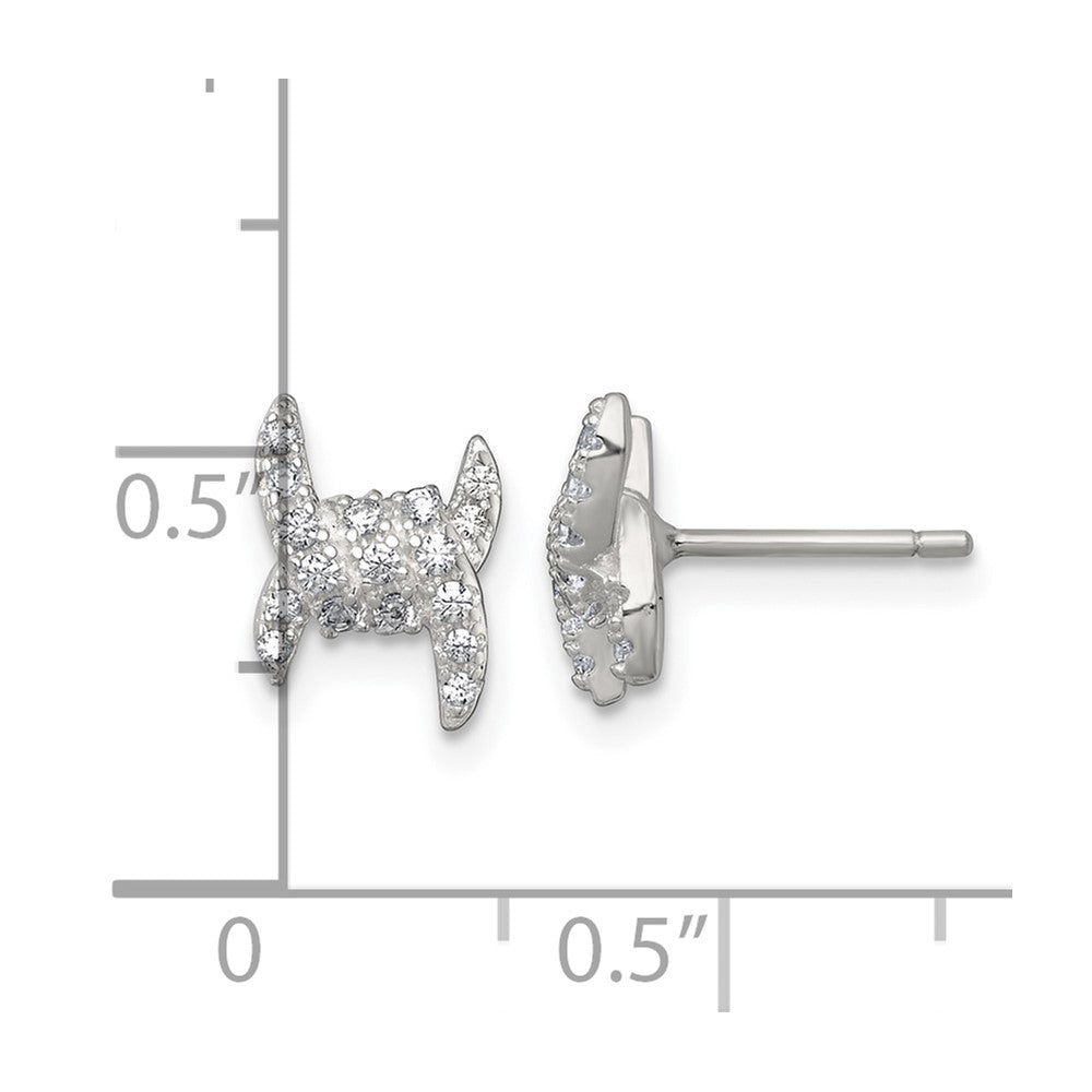Sterling Silver Polished Fancy Ribbon CZ Post Earrings