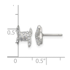 Sterling Silver Polished Fancy Ribbon CZ Post Earrings