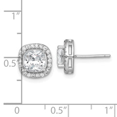 Sterling Silver Rhodium-plated Polished 10.0mm Cushion CZ Halo Post Earrings
