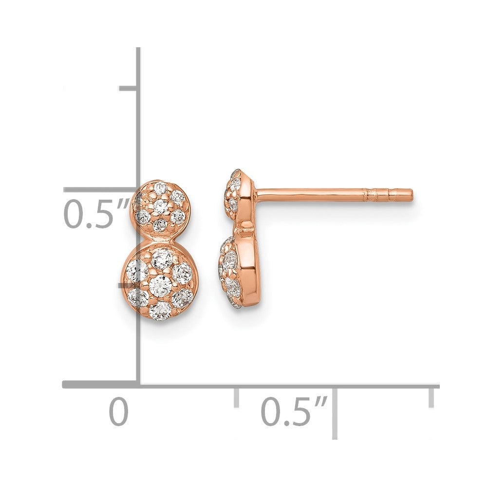 Sterling Silver Rose Gold-plated Polished Fancy CZ Two Circles Post Earrings
