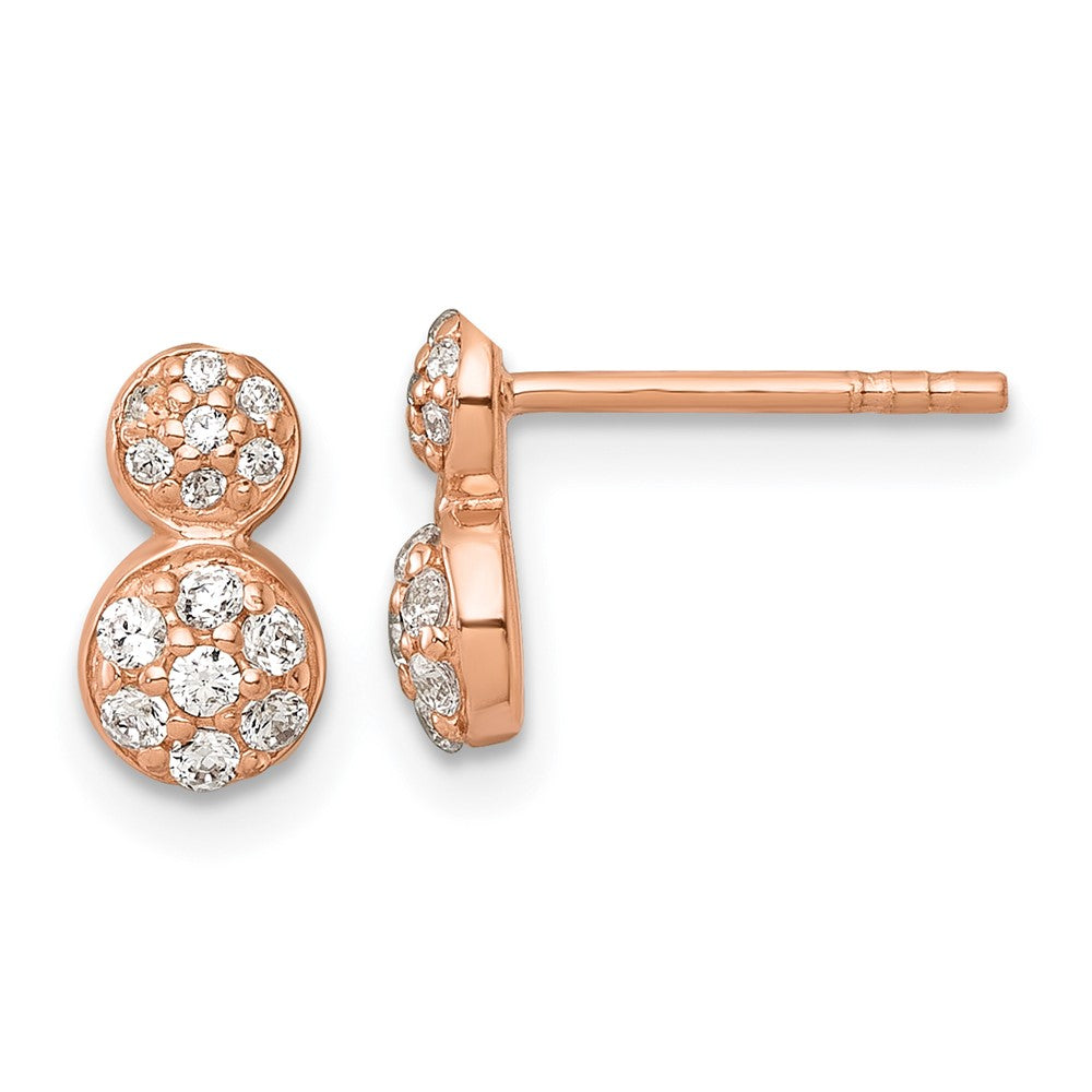 Sterling Silver Rose Gold-plated Polished Fancy CZ Two Circles Post Earrings