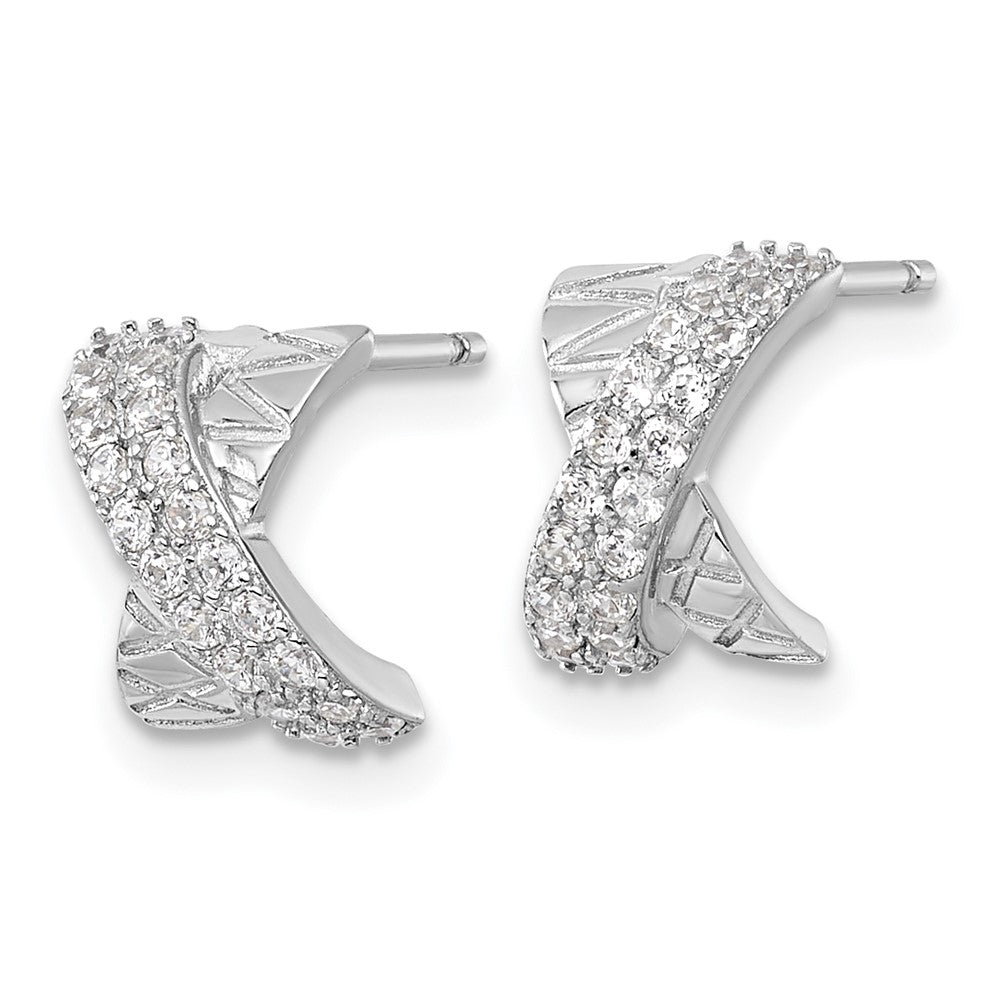 Sterling Silver Rhodium-plated Polished and Grooved -X- CZ Post Earrings