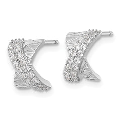 Sterling Silver Rhodium-plated Polished and Grooved -X- CZ Post Earrings