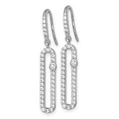 Sterling Silver Rhodium-plated Polished CZ Elongated Link Dangle Shepherd Hook Earrings