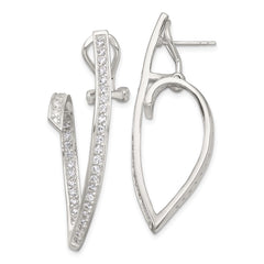 Sterling Silver Polished CZ Fancy Swirl In and Out Omega Back Post Earrings