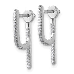 Sterling Silver Rhodium-plated CZ Front and Back Dangle J-Hoop Post Earrings