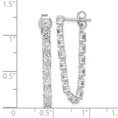 Sterling Silver Polished CZ Line Front and Back Post Dangle Earrings