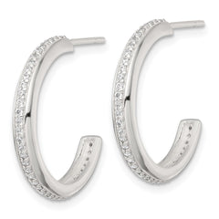 Sterling Silver Polished 21.5x3.5mm CZ Post C-Hoop Earrings