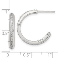 Sterling Silver Polished 21.5x3.5mm CZ Post C-Hoop Earrings