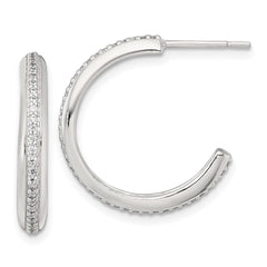 Sterling Silver Polished 21.5x3.5mm CZ Post C-Hoop Earrings