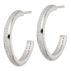Sterling Silver Polished 26.5x3.5mm CZ Post C-Hoop Earrings