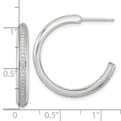 Sterling Silver Polished 26.5x3.5mm CZ Post C-Hoop Earrings