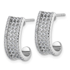 Sterling Silver Rhodium-plated Pave CZ J-Hoop Post Earrings