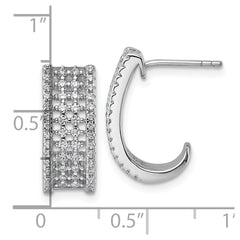 Sterling Silver Rhodium-plated Pave CZ J-Hoop Post Earrings