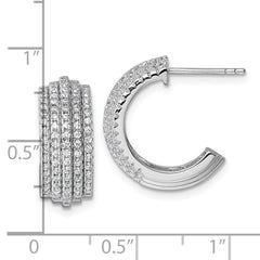 Sterling Silver Rhodium-plated Five Row J-Hoop Post Earrings