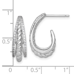 Sterling Silver Rhodium-plated Polished and Twisted CZ Triple J-Hoop Post Earrings