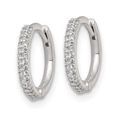 Sterling Silver Polished CZ 12mm Hinged Round Hoop Earrings