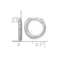 Sterling Silver Polished CZ 12mm Hinged Round Hoop Earrings