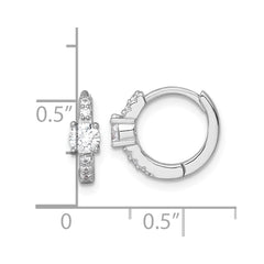 Sterling Silver Rhodium-plated Polished CZ Round Hinged Hoop Earrings