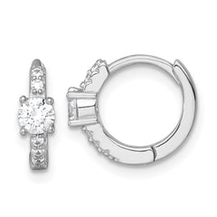 Sterling Silver Rhodium-plated Polished CZ Round Hinged Hoop Earrings