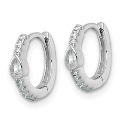 Sterling Silver Rhodium-plated Polished Round and Pear Shaped CZ Round Hinged Hoop Earrings