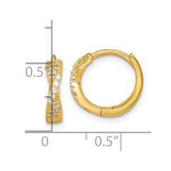 Sterling Silver Gold-tone Polished CZ -X- Round Hinged Hoop Earrings