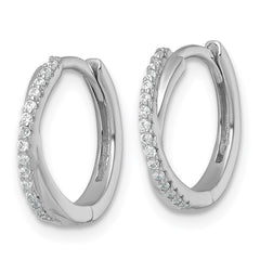 Sterling Silver Rhodium-plated Polished CZ -X- Round Hinged Hoop Earrings - 2