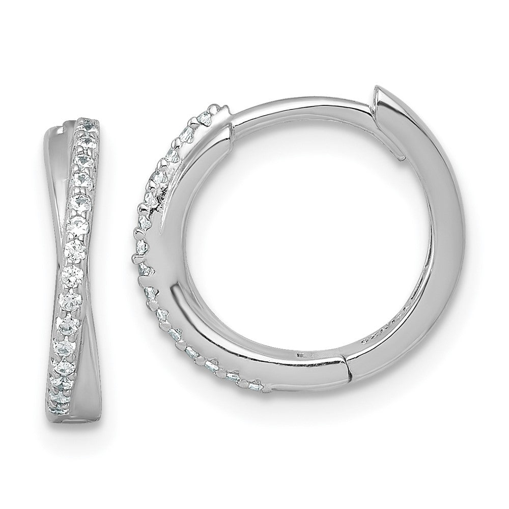 Sterling Silver Rhodium-plated Polished CZ -X- Round Hinged Hoop Earrings - 2