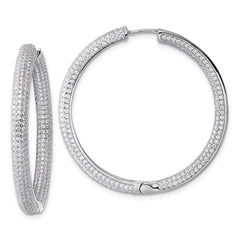 Sterling Silver Rhodium-plated In and Out CZ Pave 3.7 x 39mm Hinged Hoop Earrings