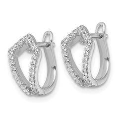 Sterling Silver Rhodium-plated Polished CZ Hinged Hoop Earrings - 2
