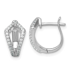 Sterling Silver Rhodium-plated Polished CZ Hinged Hoop Earrings - 2