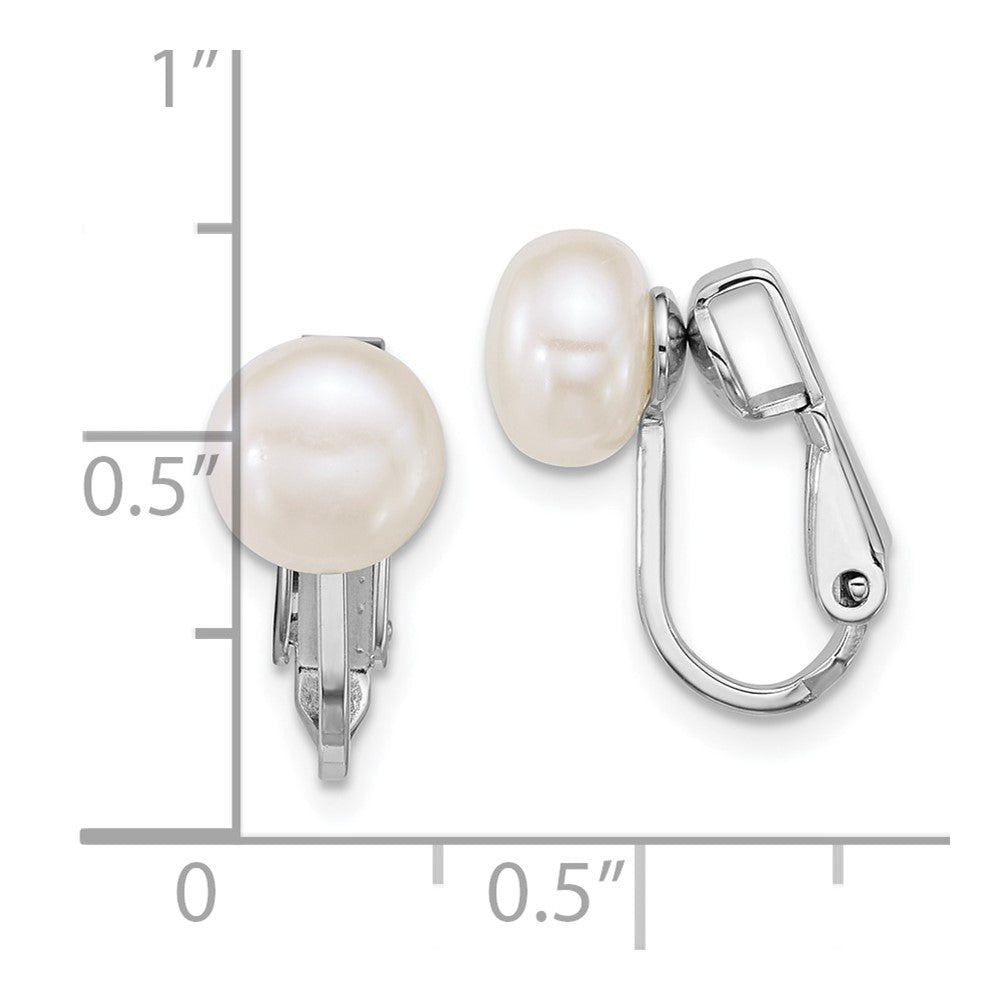 Sterling Silver Rhodium-plated 7-8mm Button White Freshwater Cultured Pearl Non-Pierced Earrings